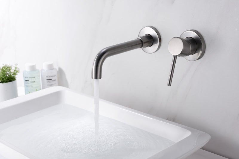 Sumerain Wall Mount Bathroom Faucets Brushed Nickel,Single Handle Wall Mount Faucet with Brass Rough-in Valve - Image 3